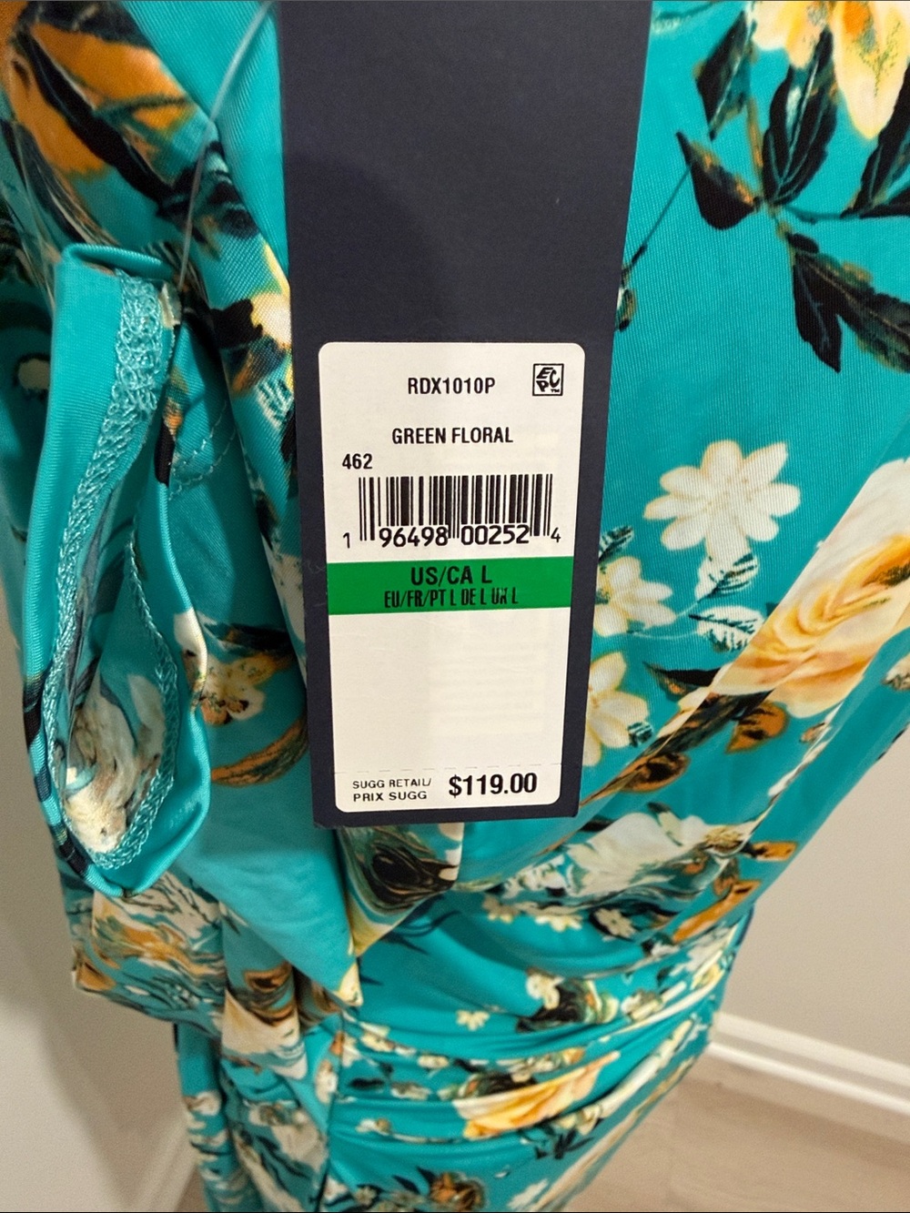 RACHEL Rachel Roy Teal Floral Midi Wrap Dress Size L NWT - Picture 2 of 4